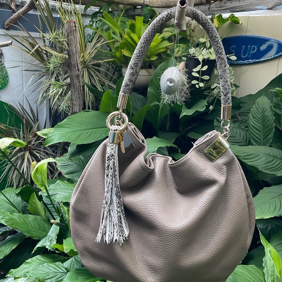HALOGEN Brown Taupe Pebbled Leather Hobo Purse Tote - Picture 1 of 10